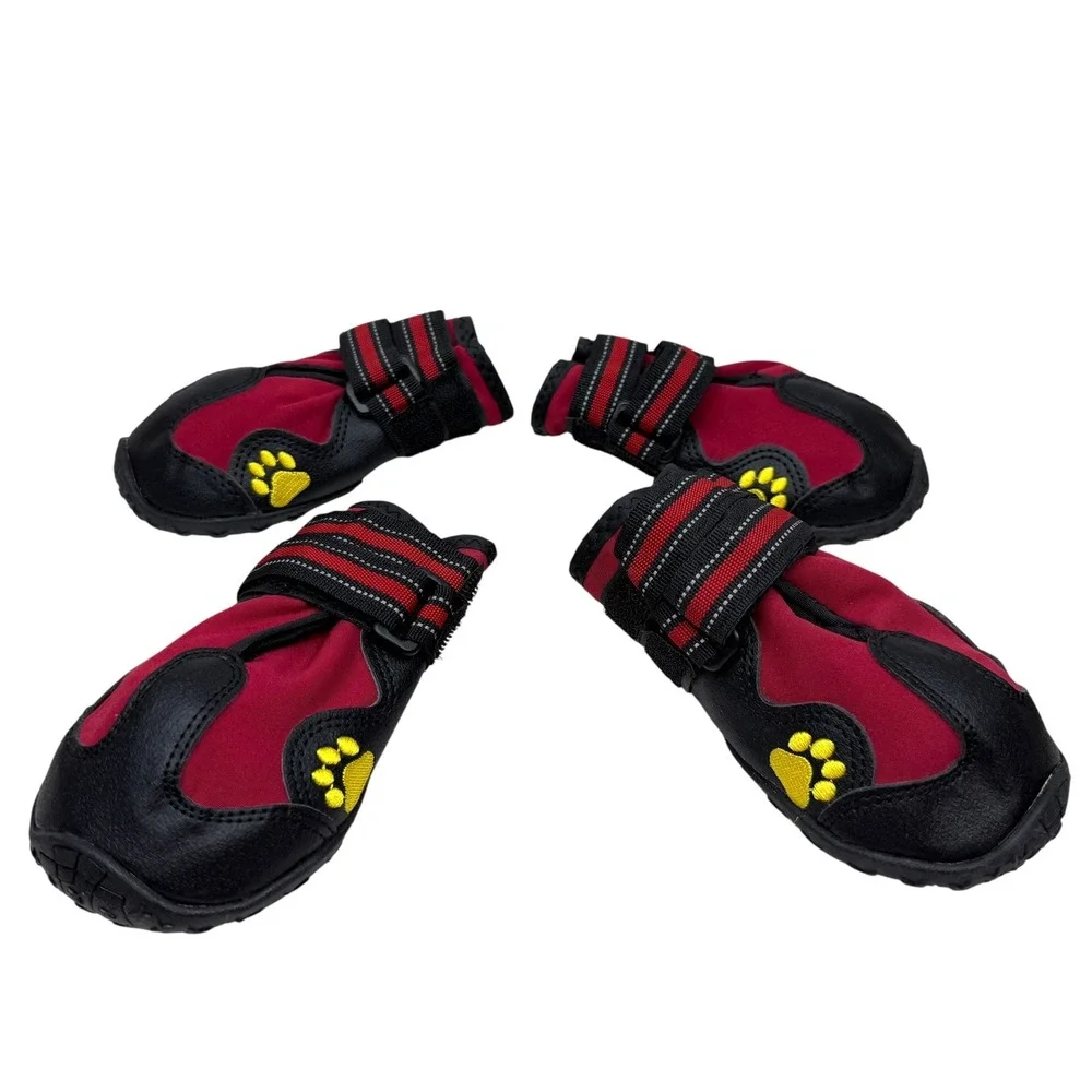 Dog Boots Shoes Paw Protectors Size 7 Red Black Reflective Straps Anti-Slip Sz 7